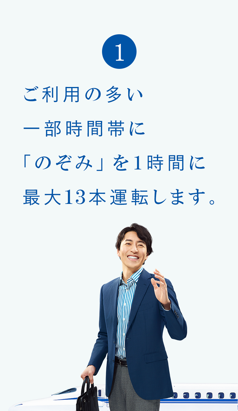 1 ご利用の多い一部時間帯に「のぞみ」を１時間に最大13本運転します。