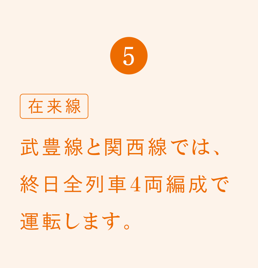 5 在来線 武豊線と関西線では、終日全列車４両編成で運転します。